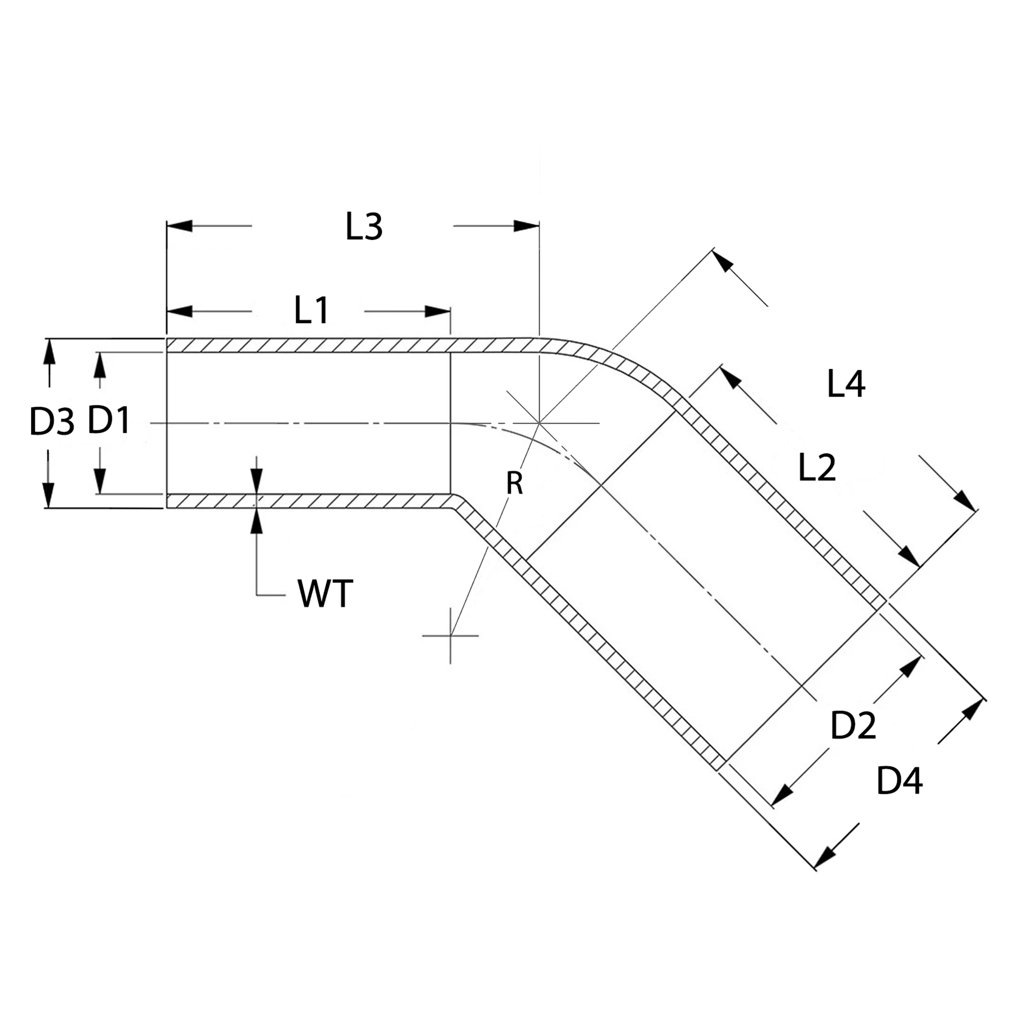 45° silicone reducer elbow IRP