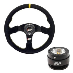 Steering wheel sport suede 350mm flat IRP + Steering wheel hub Quick Release IRP Ball type