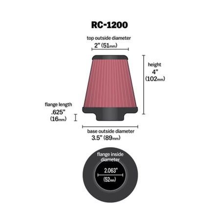 Cone filter K&N - mounting diameter 52mm, height 102mm