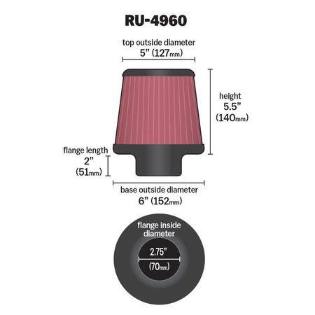 Cone filter K&N - mounting diameter 70mm, height 140mm