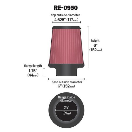 Cone filter K&N - mounting diameter 89mm, height 152mm