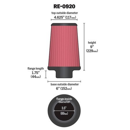 Cone filter K&N - mounting diameter 89mm, height 229mm