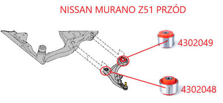 Front wishbone bush (front) - MPBS: 4302048 Nissan Murano (Z51), Teana II (J32),