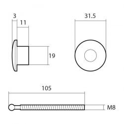 Push clip fastener M8X100mm