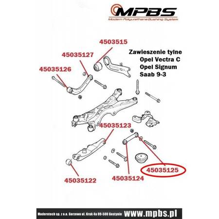 Rear Front Cross Rod (inside) - MPBS: 45035125 Fiat Croma, Opel Signum, Vectra C,