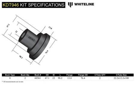 Rear beam bush kit - KDT946 Alfa Romeo Mito Chevrolet Corsa D Citroen Nemo AA Fiat Linea 323 Punto 199 EVO Qubo 225 Opel Peugeot Bipper Vauxhall Corsavan Abarth