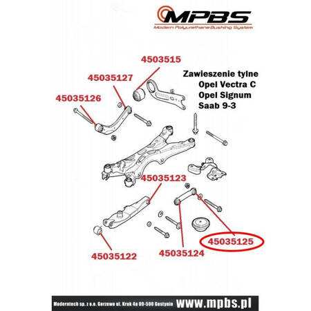 Rear front crossbar bushing (inner) - MPBS COMFORT SERIES: 45035125 Opel Signum, Vectra C,