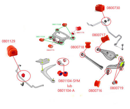 Rear suspension bushing kit - MPBS: 0801103-CD BMW E46 - WITHOUT M3 - BMW E85 - WITHOUT Z4 M