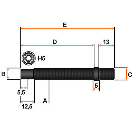 Screw-in pin M12x1.25 82mm