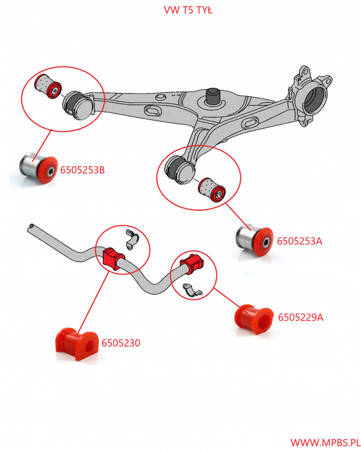 Suspension bushing kit - MPBS: 6505201 Volkswagen Transporter T5, T6