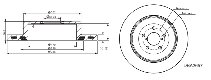 Bremsscheibe hinten DBA 4000 series - T3 - DBA42657S SUBARU Forester Impreza Liberty