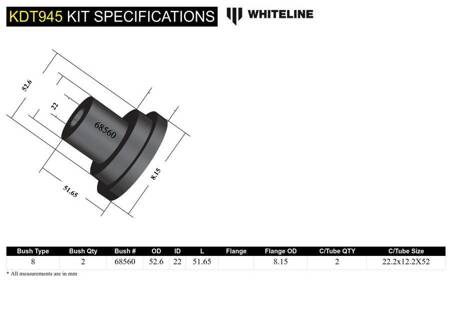 Whiteline-Heckträger-Polyurethan-Buchsen – KDT945 Abarth 500 500c Fiat Panda 312