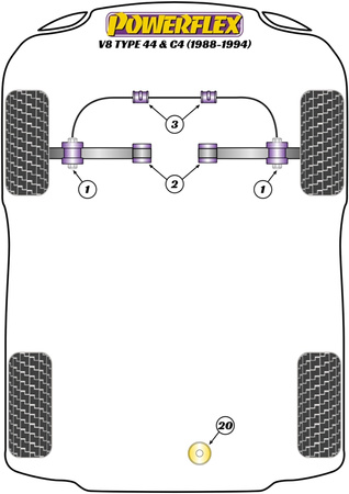 Priekinis apsaugos nuo riedėjimo strypas prie važiuoklės 28 mm Powerflex poliuretano įvorė Road Series Audi V8 Type 4C (1988-1994) PFF3-403-28