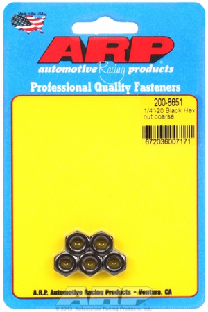 ARP "1/4""-28 black coarse hex nut kit" (5pcs)