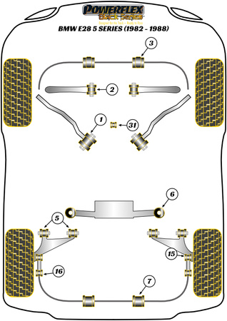Front Lower Control Arm to Subframe Bush Powerflex Polyurethane Bush Black Series BMW 5 Series E28 (1982 - 1988) PFF5-802BLK