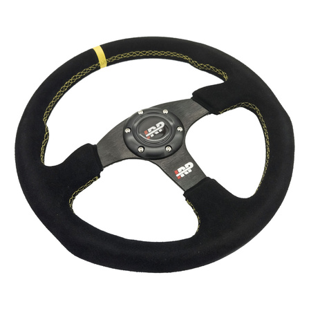 Steering wheel sport suede 350mm flat IRP + Steering wheel hub Quick Release IRP black gold