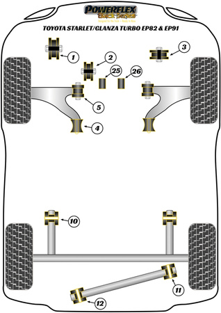 Tuleja tylnego mocowania skrzyni biegów, modele LSD (M-Sport) Powerflex Black Series Toyota Starlet GT Turbo EP82/Glanza V EP91 (1990 - 1999) PFF76-423BLK