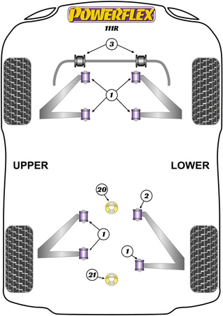 Priekinė apsaugos nuo riedėjimo juostos įvorė 22,2 mm Powerflex poliuretano įvorė Road Series Lotus Elise (1996 - 2021) 111R (2001-2011) PFF34-203-22.2