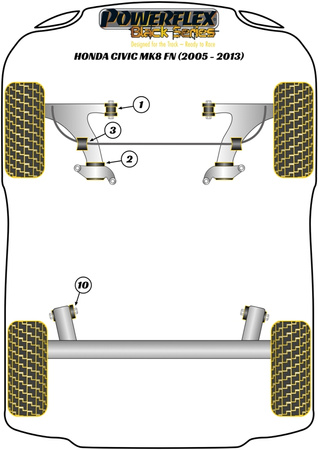 Hátsó gerenda rögzítő persely Powerflex poliuretán szilent Black Series Honda Civic Models Civic Mk8 FK/FN inc. Type-R (2005 - 2012) PFR25-510BLK
