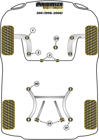 Tylna dolna tuleja mocowania silnika - Tor/M-Sport Powerflex Black Series Peugeot 206 (1998-2006) PFF50-306BLK