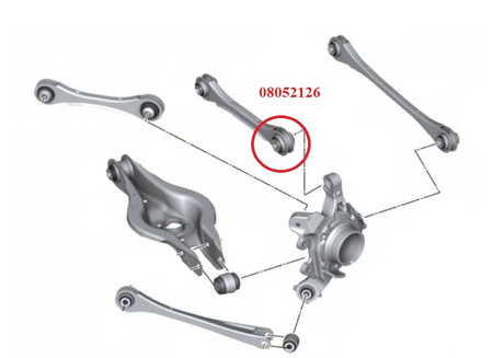 Obere Buchse des hinteren Achsschenkels (hinterer Querlenker) – Teilenummer: 08052126 BMW 1er (11–19) F20/F21 Hinterradantrieb + xDrive 2er (13–21) F22/F23 Hinterradantrieb + xDrive 3er (13–20) F30/F31/F34 Hinterradantrieb + xDrive 4er (13–20) F32/F33/F36