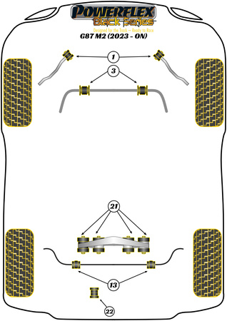 Priekinė apsaugos nuo riedėjimo juostos įvorė 29mm Powerflex poliuretano įvorė Black Series BMW 2 Series G87 M2 (2023 on) PFF5-2303-29BLK