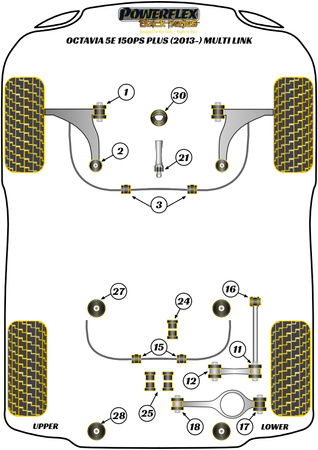 Galinės svirties įvorė Powerflex poliuretano įvorė Black Series Skoda Octavia Octavia Mk3 5E (2013-2019) Octavia 5E 150PS plus Multi-link PFR85-816BLK