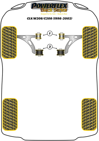 Első lánctalpas vezérlőkar hátsó persely Powerflex poliuretán szilent Black Series Mercedes-Benz CLK W208/C208/A208 (1998 - 2002) PFF40-602BLK
