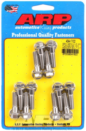Galvutės varžtų rinkiniai ARP 434-1102 SBC GENIII/LS 3/8 FLANGE SS HEX HEADER BOLT KIT Chevrolet LS Gen III IV