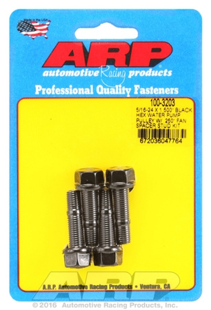 ARP 5/16-24x1.500 black hex WP pulley w/.250" fan spcr stud