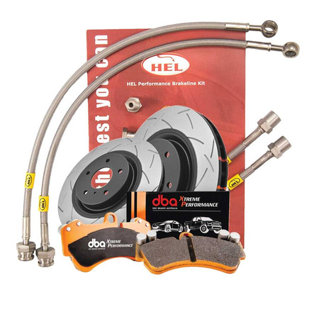 Satz vordere Bremsscheiben DBA 4000-Serie - T3 - DBA42314S + vordere Bremsbeläge DBA Brake Pads Xtreme Performance ECE R90 zertifizierter Hawk HB601x.626 - DB2400XP + HEL geflochtene Bremsleitungen INFINITI Nissan
