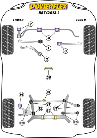 Hátsó differenciális első persely betét Powerflex poliuretán szilent Road Series Audi A7 / S7 / RS7 A7 / S7 / RS7 4G8 (2012 - 2018) RS7 (2013 - 2017) PFR3-741