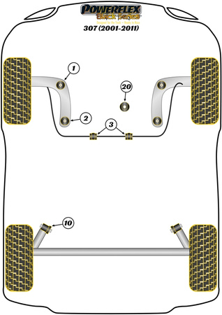 Untere hintere Motorhalterungsbuchse - Track/MSport Powerflex Polyurethanbuchse Black Series Peugeot 307 (2001-2011) PFF50-420BLK