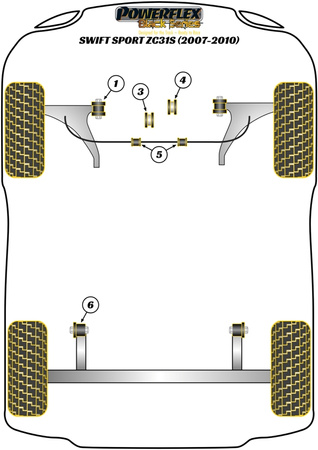 Priekinė apsaugos nuo riedėjimo juostos įvorė 21mm Powerflex poliuretano įvorė Black Series Suzuki Swift Sport MK2 (ZC31S) (2006 - 2010) PFF73-305-21BLK