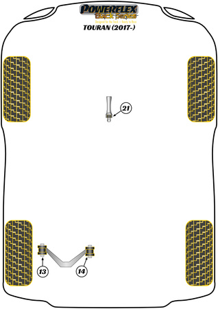 Galinis viršutinis svirtis Išorinis įvorės kampas reguliuojamas Powerflex poliuretano įvorė Black Series Volkswagen Touran Models Touran (2017 on) PFR85-513GBLK