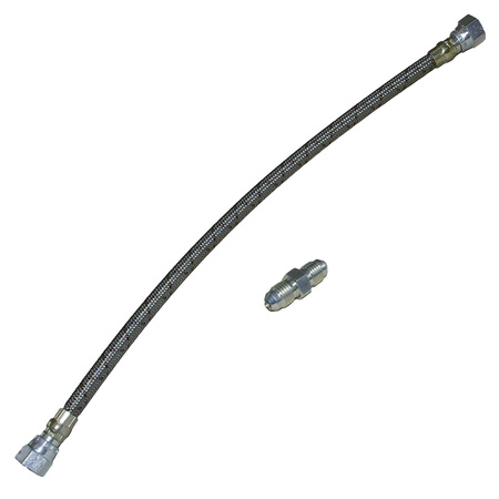 OBP Stainless Steel Braided Reservoir Feed Pipe (310mm Length, 7/16 UNF female each end, 7/16 UNF male fitting)