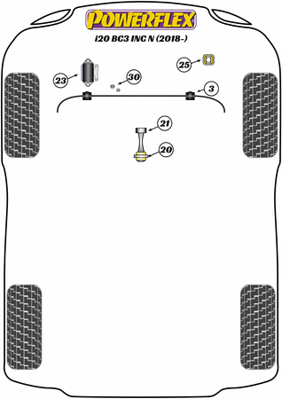 Priekinė apsaugos nuo riedėjimo juostos įvorė 23,2 mm  Powerflex poliuretano įvorė Road Series Hyundai i20 Models i20 BC3 inc N (2018 on) PFF26-103-23.2