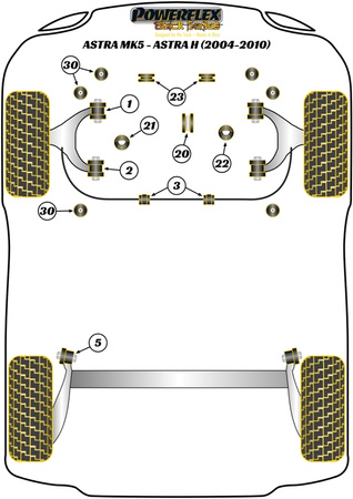 Viršutinis dešinysis variklio tvirtinimo įdėklas dyzelinas Powerflex poliuretano įvorė Black Series Vauxhall / Opel ASTRA MODELS Astra MK5 - Astra H (2004 - 2010) PFF80-1322BLK