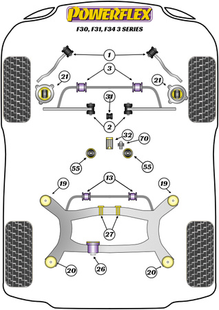 Przednia tuleja mocowania tylnej ramy pomocniczej (Drogowa) Powerflex Road Series BMW 3 Series & F30, F31, F34, F80 (2011 - 2018)\F3* Sedan / Touring / GT (2011 - 2018) PFR5-420