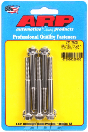 ARP "1/4""-28 x 2.500 hex SS bolts" (5pcs)