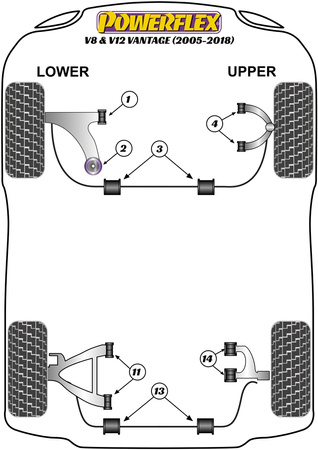 Tuleja tylnego górnego wahacza Powerflex road+black Aston Martin V8 & V12 Vantage (2005-2018) PFR2-114