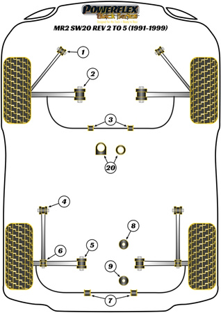 Hintere innere Spurlenkerbuchse Buchse M12 Schraube Powerflex Polyurethanbuchse Black Series Toyota MR2 Models MR2 Gen2 SW20 (1989 - 1999) MR2 SW20 REV 2 to 5 (1991 - 1999) PFR76-305-12BLK
