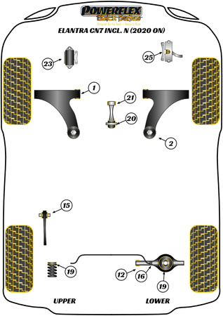 Tuleja tylna dolnego tylnego wahacza sterującego Powerflex Black Series Hyundai Elantra Models & Elantra AE/CN7 inc N (2020 on) PFR26-112BLK