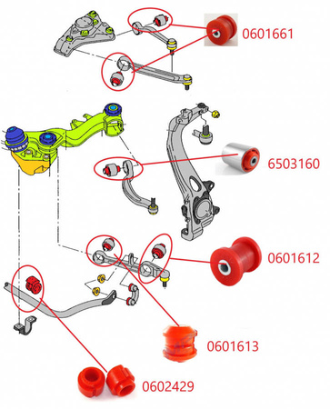 Tuleje wahacza przedniego dolnego (banan 65mm) - MPBS: 6503160 Audi A4 B5, B5 Quattro, A6 C5, C6, A8 D2, Skoda Superb I, Volkswagen Passat