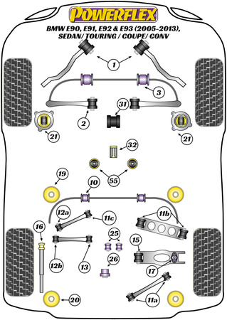 Przednia tuleja ramienia zmiany biegów (owalna) Powerflex Road Series BMW 3 Series & E90, E91, E92 & E93 (2005-2013)\E9* Sedan / Touring / Coupe / Conv PFF5-4631