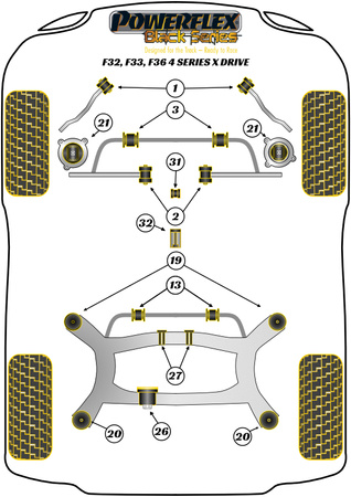 Priekinė valdymo svirtis iki važiuoklės įvorės Powerflex poliuretano įvorė Black Series BMW 4 Series F32, F33, F36, F82, F83 (2013 - 2020) F32, F33, F36 xDrive (2013 - 2020) PFF5-4102BLK