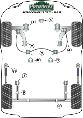 Priekinis apsaugos nuo riedėjimo strypas išorinis laikiklis Eibach 20.5mm Powerflex poliuretano įvorė Heritage Collection Volkswagen Scirocco Models Scirocco MK1/2 (1973 - 1992) PFF85-215-20.5H