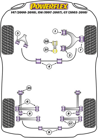 Querlenker vorne unten buchse vorne Powerflex Polyurethanbuchse Road Series Alfa Romeo 147 (2000-2010), 156 (1997-2007), GT (2003-2010) PFF1-811