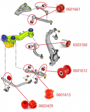 Pakabos komplektas, priekinė ir galinė, pilna. - MPBS: 0601701 Audi A4 B6, B7, S4 / RS4 Seat Exeo,