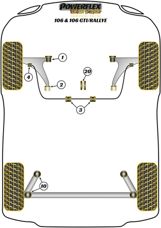 Przednia tuleja przedniego wahacza  Powerflex Black Series Peugeot 106 (1991-2003) PFF12-1101BLK